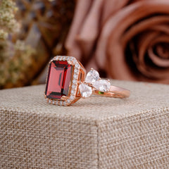 4CT Emerald Cut Garnet Engagement Ring Vintage Classic Side Stones Halo Bridal Ring