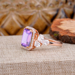 4CT Emerald Cut Amethyst Engagement Ring Vintage Classic Side Stones Halo Bridal Ring