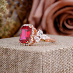 4CT Emerald Cut Ruby Engagement Ring Vintage Classic Side Stones Halo Bridal Ring