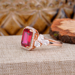 4CT Emerald Cut Ruby Engagement Ring Vintage Classic Side Stones Halo Bridal Ring