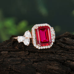 4CT Emerald Cut Ruby Engagement Ring Vintage Classic Side Stones Halo Bridal Ring