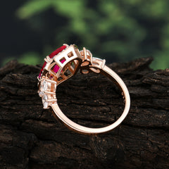 4CT Emerald Cut Ruby Engagement Ring Vintage Classic Side Stones Halo Bridal Ring