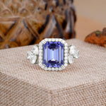 4CT Emerald Cut Tanzanite Engagement Ring Vintage Classic Side Stones Halo Bridal Ring     - Additional view