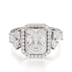 4CT Emerald Cut Moissanite Engagement Ring Vintage Classic Side Stones Halo Bridal Ring
