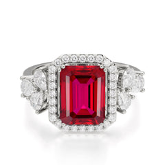 4CT Emerald Cut Ruby Engagement Ring Vintage Classic Side Stones Halo Bridal Ring