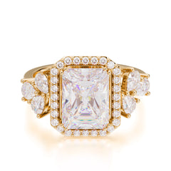 4CT Emerald Cut Moissanite Engagement Ring Vintage Classic Side Stones Halo Bridal Ring
