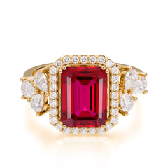 4CT Emerald Cut Ruby Engagement Ring Vintage Classic Side Stones Halo Bridal Ring
