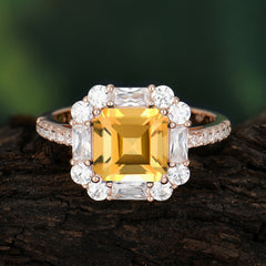 2.5CT Radiant Cut Citrine Engagement Ring Pave Halo Bridal Ring