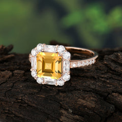 2.5CT Radiant Cut Citrine Engagement Ring Pave Halo Bridal Ring
