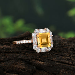 2.5CT Radiant Cut Citrine Engagement Ring Pave Halo Bridal Ring