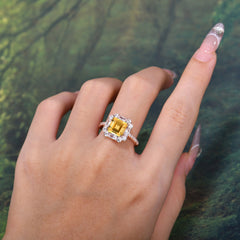 2.5CT Radiant Cut Citrine Engagement Ring Pave Halo Bridal Ring