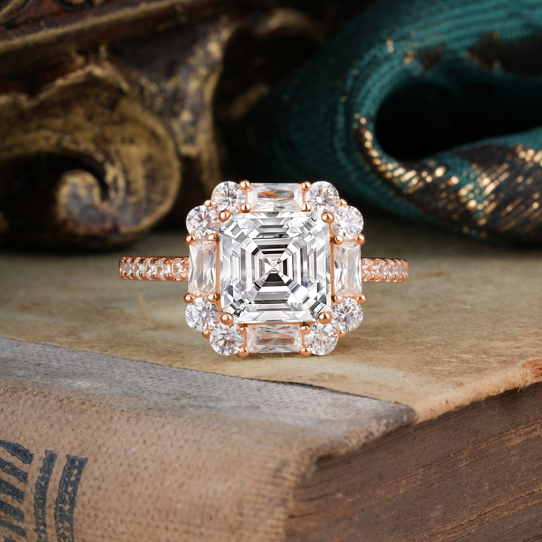 2.5CT Radiant Cut Lab Diamond Engagement Ring Pave Halo Bridal Ring     - Additional view