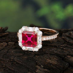 2.5CT Radiant Cut Ruby Engagement Ring Pave Halo Bridal Ring