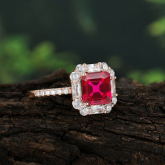 2.5CT Radiant Cut Ruby Engagement Ring Pave Halo Bridal Ring