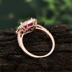 2.5CT Radiant Cut Ruby Engagement Ring Pave Halo Bridal Ring