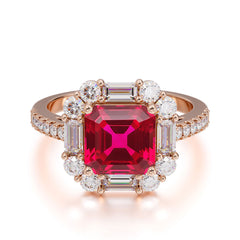 2.5CT Radiant Cut Ruby Engagement Ring Pave Halo Bridal Ring
