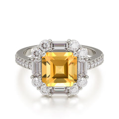 2.5CT Radiant Cut Citrine Engagement Ring Pave Halo Bridal Ring