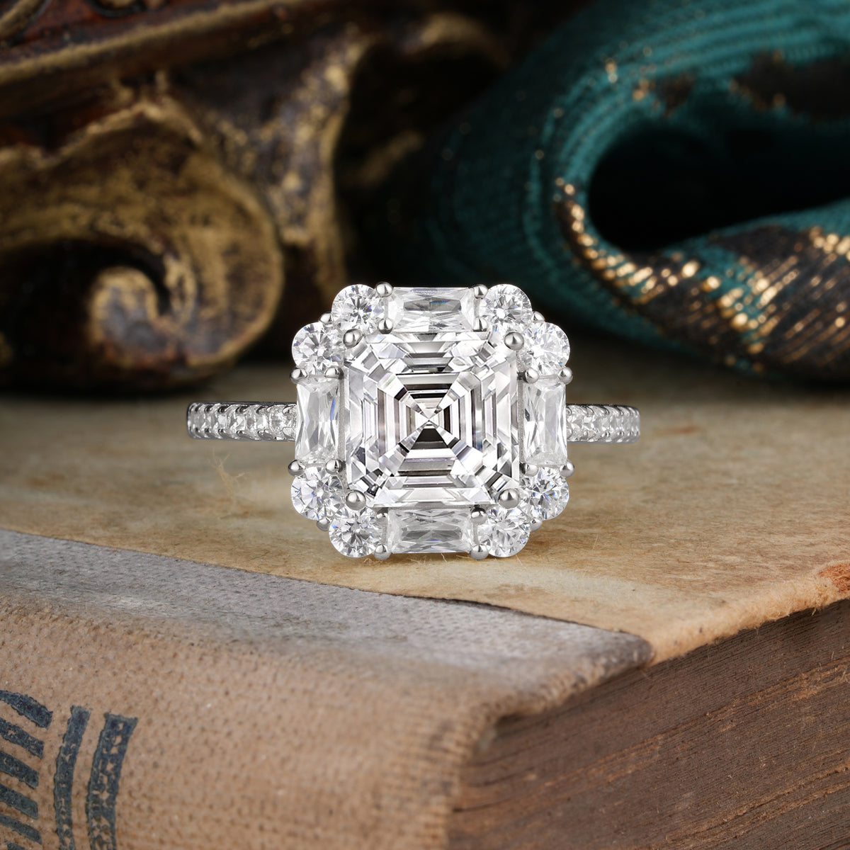 2.5CT Radiant Cut Lab Diamond Engagement Ring Pave Halo Bridal Ring     - Additional view