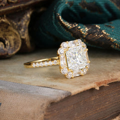 2.5CT Radiant Cut Moissanite Engagement Ring Pave Halo Bridal Ring