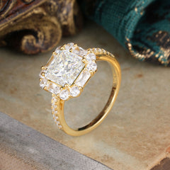 2.5CT Radiant Cut Moissanite Engagement Ring Pave Halo Bridal Ring