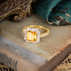 2.5CT Radiant Cut Citrine Engagement Ring Pave Halo Bridal Ring