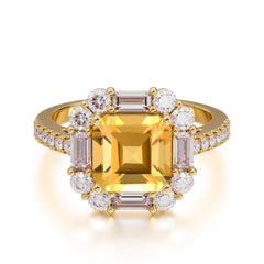 2.5CT Radiant Cut Citrine Engagement Ring Pave Halo Bridal Ring