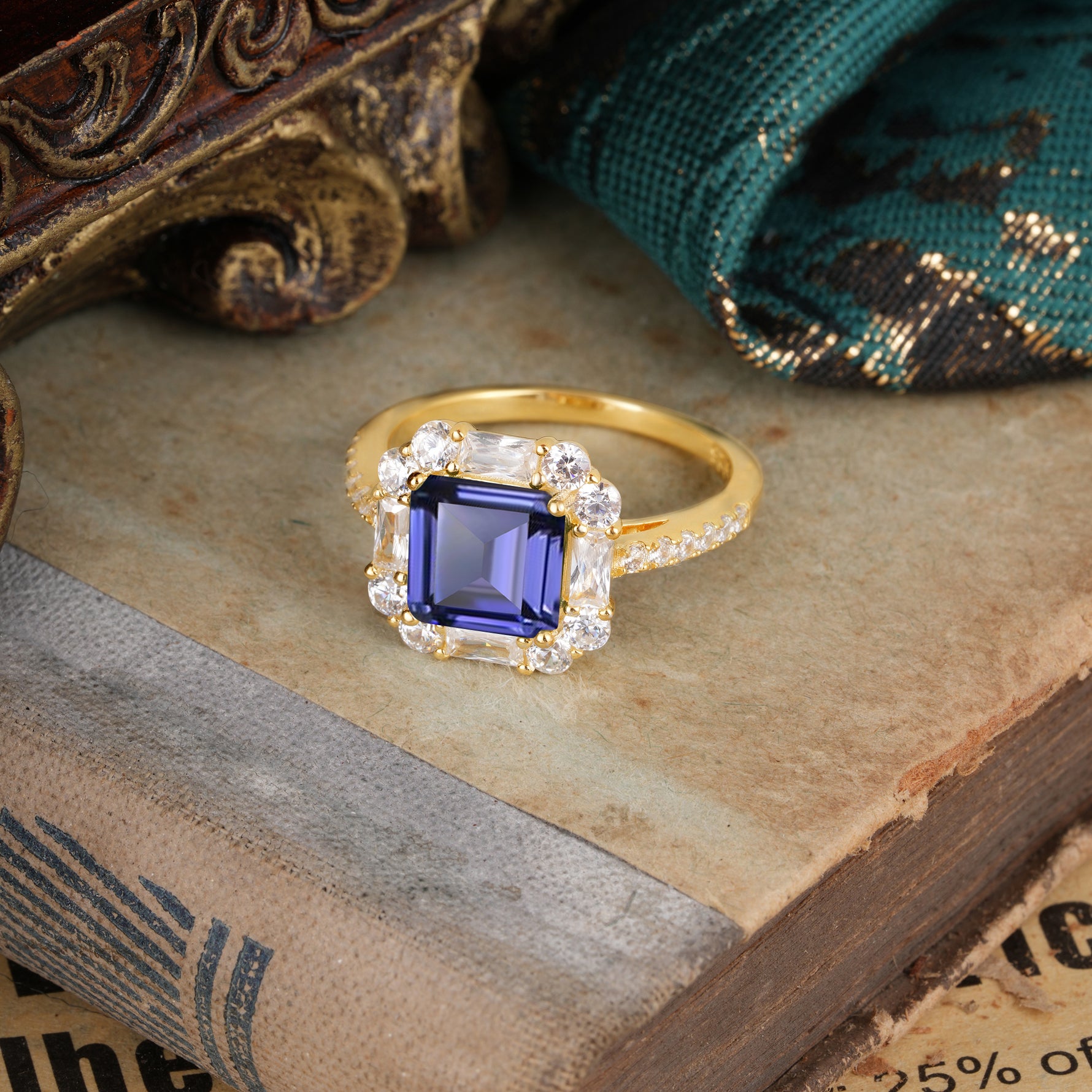2.5CT Radiant Cut Tanzanite Engagement Ring Pave Halo Bridal Ring     - Additional view