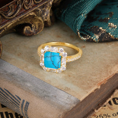 2.5CT Radiant Cut Turquoise Engagement Ring Pave Halo Bridal Ring