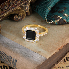 2.5CT Radiant Cut Black Onyx Engagement Ring Pave Halo Bridal Ring