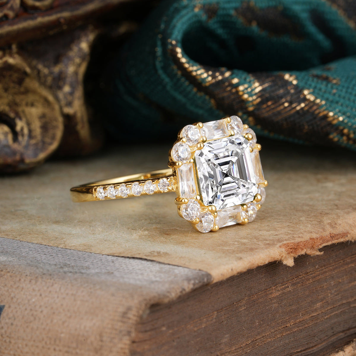 2.5CT Radiant Cut Lab Diamond Engagement Ring Pave Halo Bridal Ring     - Additional view