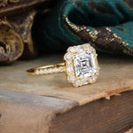 2.5CT Radiant Cut Lab Diamond Engagement Ring Pave Halo Bridal Ring     - Additional view