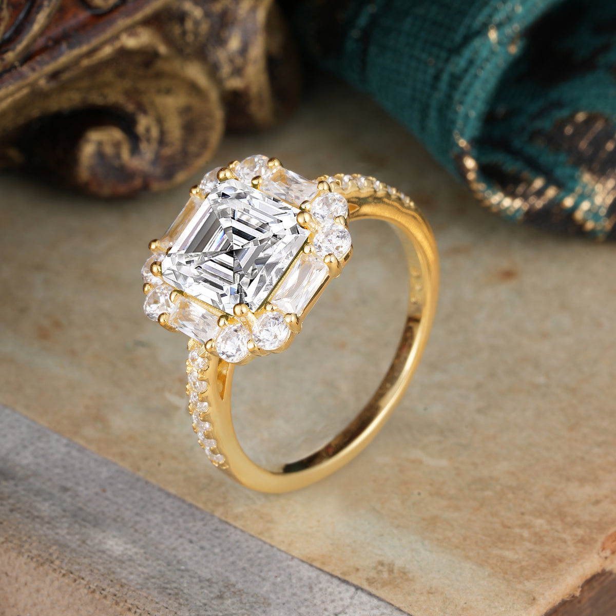 2.5CT Radiant Cut Lab Diamond Engagement Ring Pave Halo Bridal Ring     - Additional view