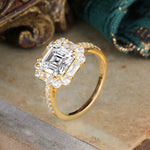 2.5CT Radiant Cut Lab Diamond Engagement Ring Pave Halo Bridal Ring     - Additional view