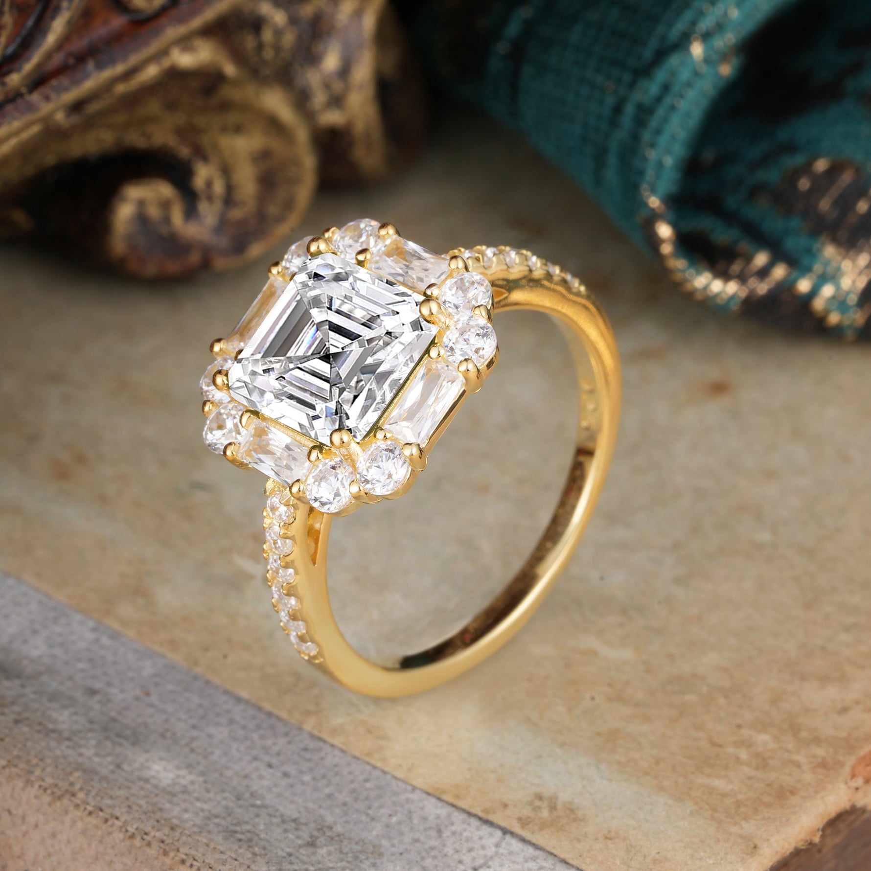 2.5CT Radiant Cut Lab Diamond Engagement Ring Pave Halo Bridal Ring     - Additional view