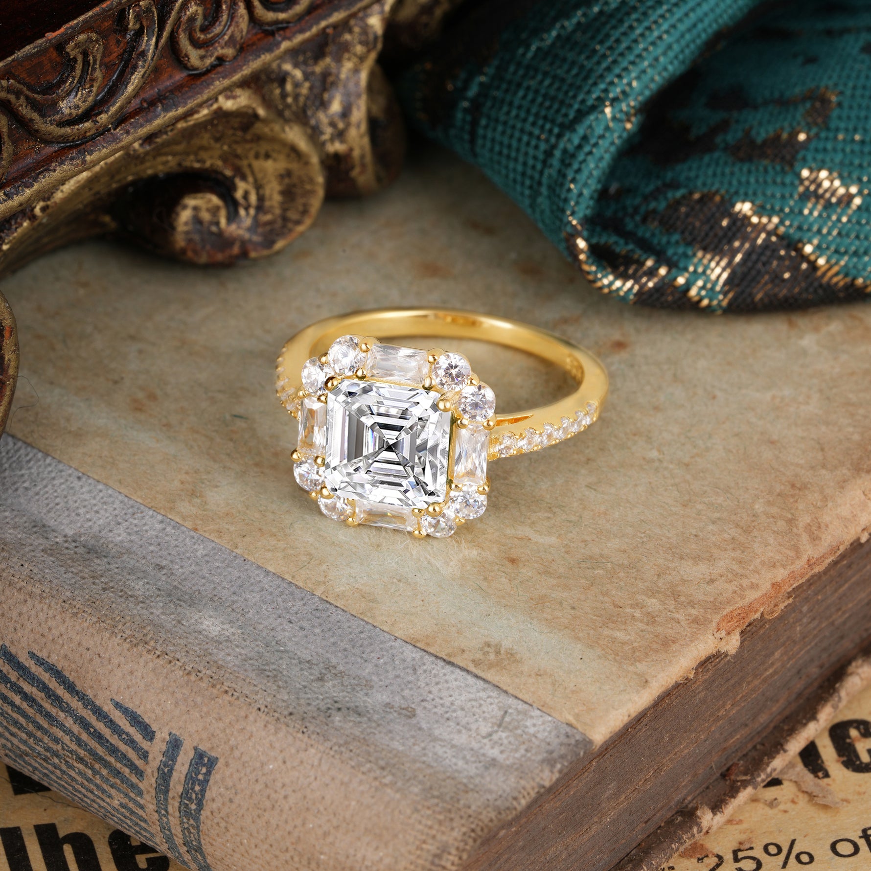 2.5CT Radiant Cut Lab Diamond Engagement Ring Pave Halo Bridal Ring     - Additional view