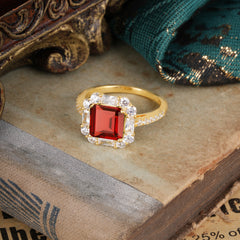 2.5CT Radiant Cut Garnet Engagement Ring Pave Halo Bridal Ring