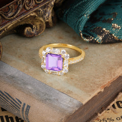 2.5CT Radiant Cut Amethyst Engagement Ring Pave Halo Bridal Ring