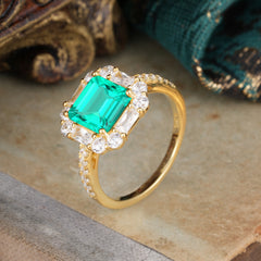 2.5CT Radiant Cut Emerald Engagement Ring Pave Halo Bridal Ring