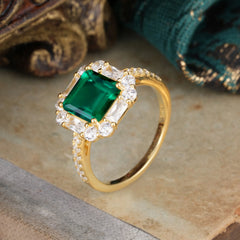 2.5CT Radiant Cut Emerald Engagement Ring Pave Halo Bridal Ring