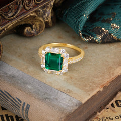 2.5CT Radiant Cut Emerald Engagement Ring Pave Halo Bridal Ring