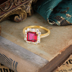 2.5CT Radiant Cut Ruby Engagement Ring Pave Halo Bridal Ring
