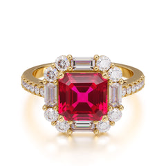 2.5CT Radiant Cut Ruby Engagement Ring Pave Halo Bridal Ring