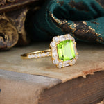 2.5CT Radiant Cut Peridot Engagement Ring Pave Halo Bridal Ring     - Additional view