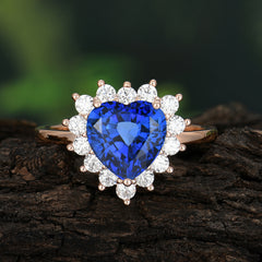 3CT Heart Cut Sapphire Engagement Ring Halo Promise Ring