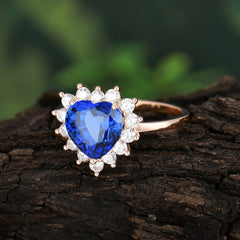 3CT Heart Cut Sapphire Engagement Ring Halo Promise Ring