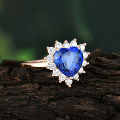 3CT Heart Cut Sapphire Engagement Ring Halo Promise Ring