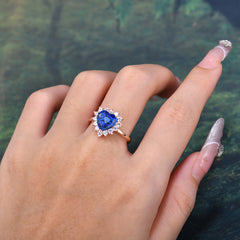 3CT Heart Cut Sapphire Engagement Ring Halo Promise Ring