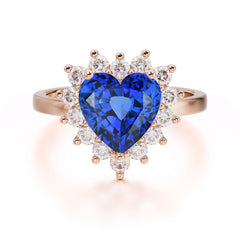 3CT Heart Cut Sapphire Engagement Ring Halo Promise Ring