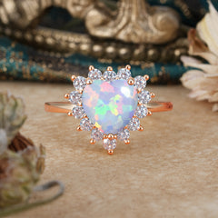 3CT Heart Cut Garnet Opal Ring Halo Promise Ring