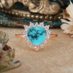 3CT Heart Cut Garnet Turquoise Ring Halo Promise Ring
